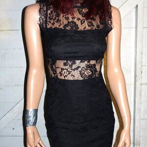 Black Floral Sheer Lace Dress S